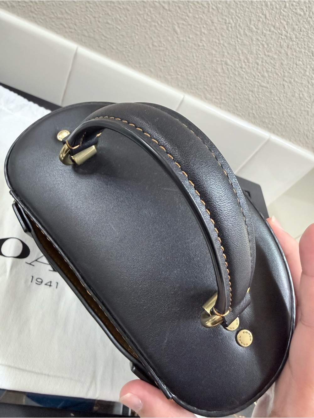 Coach Black Leather Oval Vanity Crossbody with Gold Hardware - Picture 6 of 10